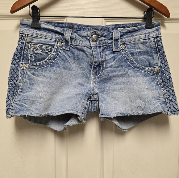 Miss Me Cut-Off Shorts Womens 28 (actual 30x3.5) Blue Denim Cotton Blend Button - Picture 3 of 16